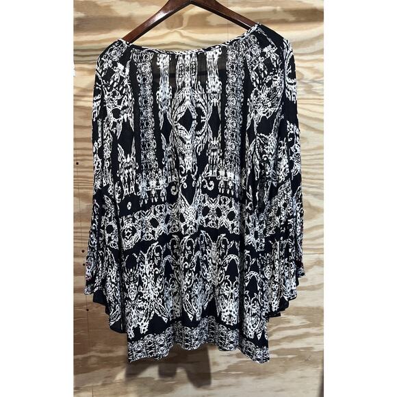 SOFT SURROUNDINGS Peasant Boho Tunic Top Size L Black Relaxed Sequin Bell Sleeve - Picture 2 of 13